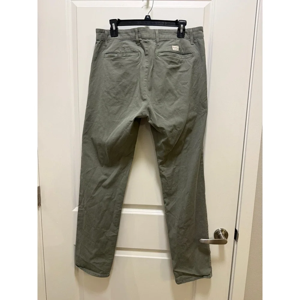 AG Adriano Goldschmied Men Slim Khaki Pants Sage Green Stretch Twill 34 Made USA